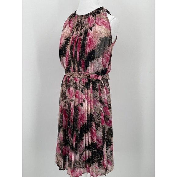 DIANE VON FURSTENBERG Pleated Open Back Belted Sleeveless Dress Pink Brown 6‎ - Picture 4 of 11